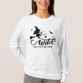 Camiseta Walloween Witch Flying Broom Wine