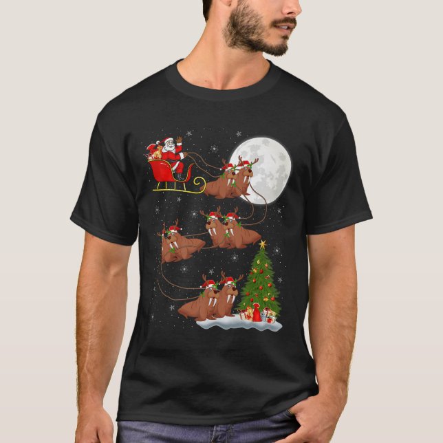 Camiseta Walrus Santa Sleigh Flying Funny Magical Christmas (Anverso)
