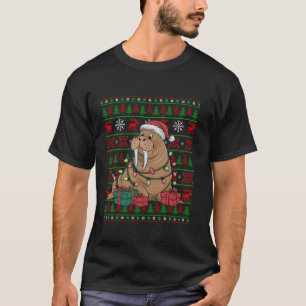 Camiseta Walrus Xmas enciende feos Navidades de Santa Hat W