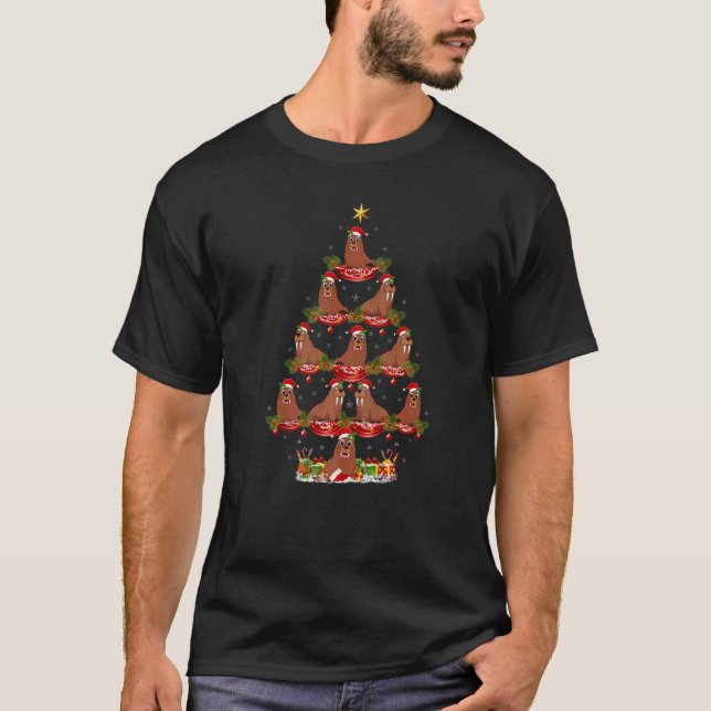 Camiseta Walrus Xmas Holiday Santa Walrus Árbol de Navidad (Anverso)