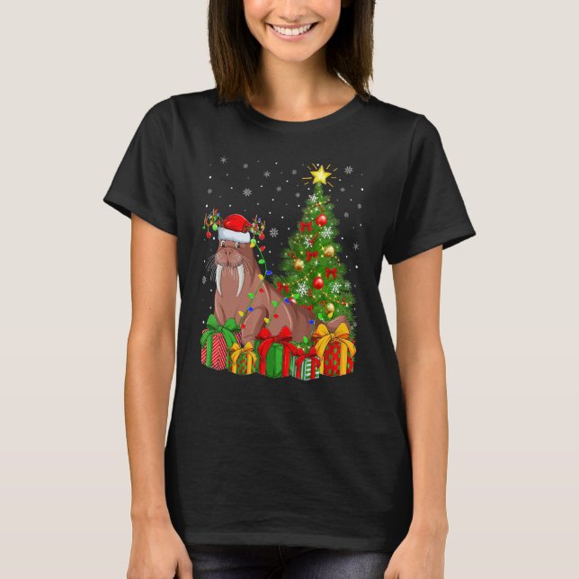 Camiseta Walrus   Xmas Holiday Santa Walrus Christmas Tree (Anverso)