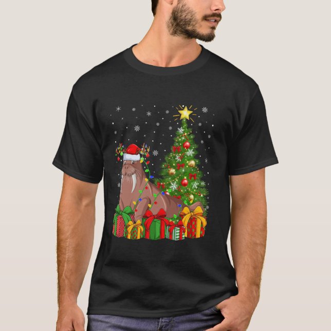 Camiseta Walrus Xmas Tree Lighting Santa Hat Walrus Christo (Anverso)