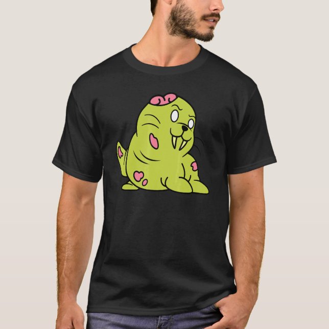 Camiseta Walrus Zombie Halloween Horror Cuestionado Mar Mon (Anverso)