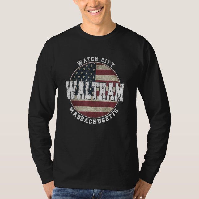 Camiseta Waltham Massachusetts, Vintage American flag (Anverso)