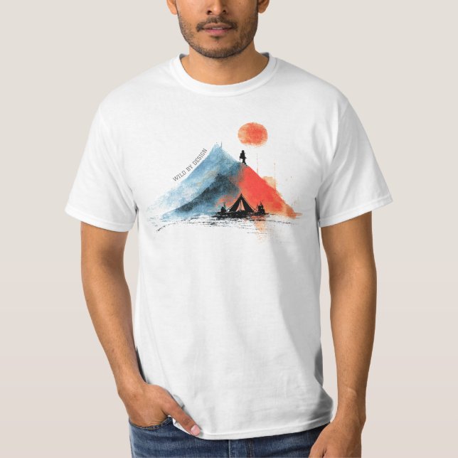 Camiseta Wander the Peaks – Abstract Mountain & Campfire (Anverso)