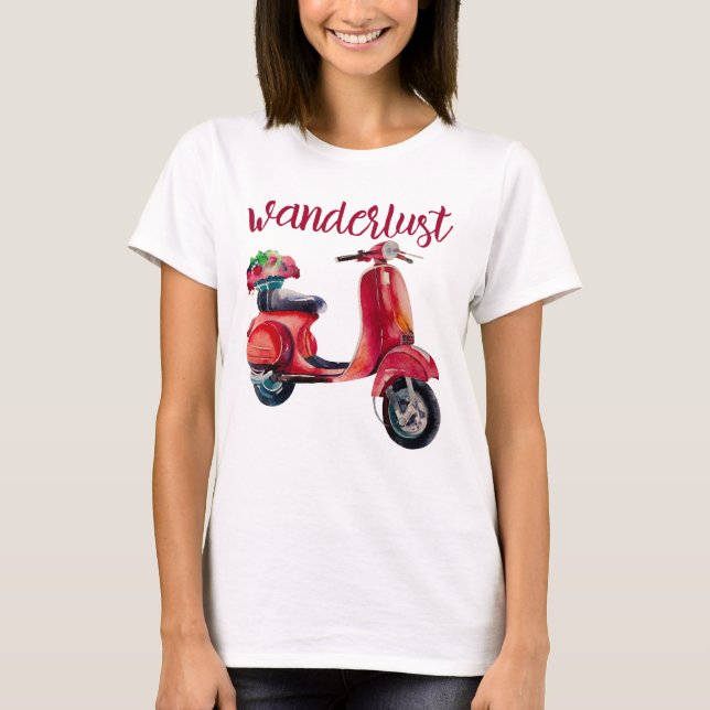 Camiseta Wanderlust - Moda estilo europeo escopeta roja (Anverso)
