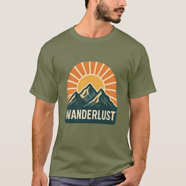Camiseta Wanderlust Retro Blue Mountain Sunrise Outdoor Sun (Anverso)
