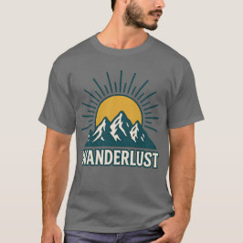 Camiseta Wanderlust Retro Teal Mountain Sunrise | Hiking
