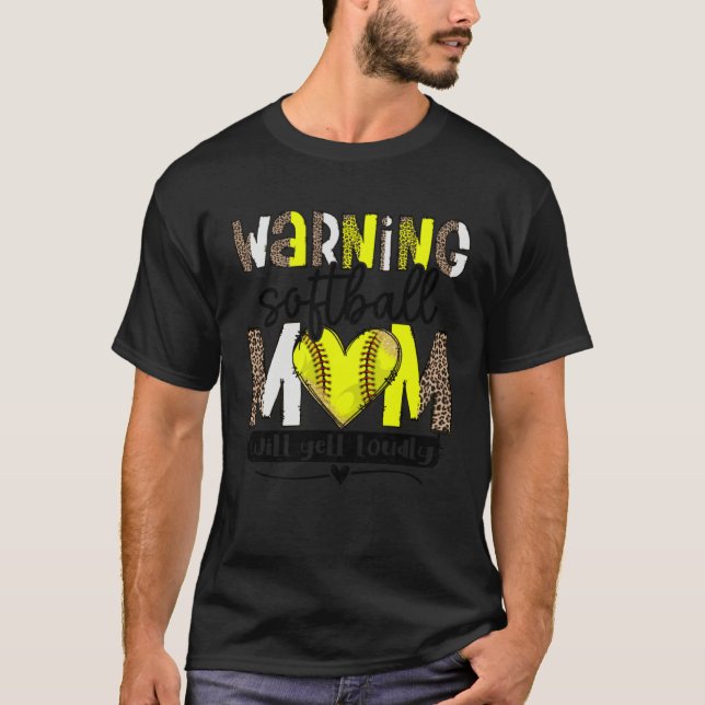 Camiseta Warning Softball Mom Will Yell Loudly Leopard Prin (Anverso)