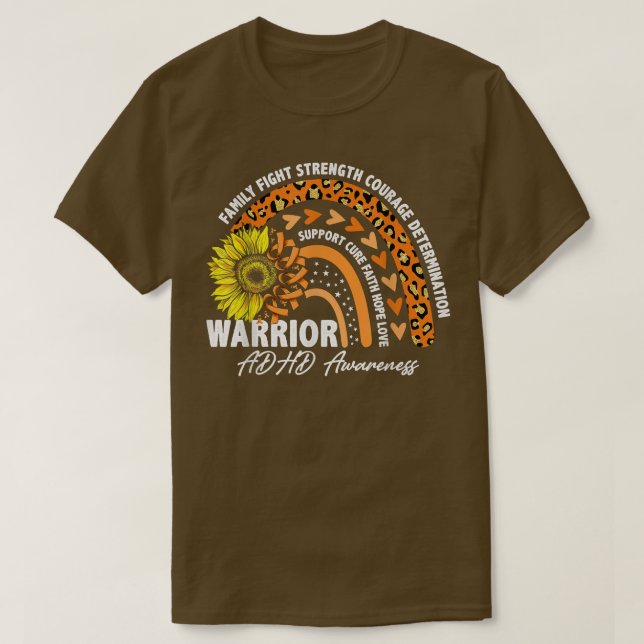 Camiseta Warrior Rainbow Orange Ribbon ADHD Awareness  (Diseño del anverso)