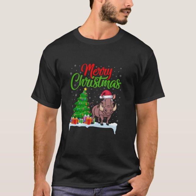 Camiseta Warthog Christmas Tree Lights Funny Xmas Warthog L (Anverso)