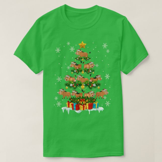 Camiseta Warthog Santa Xmas Tree ilumina la vida salvaje Ch (Diseño del anverso)