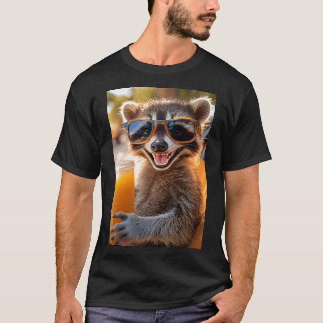 Camiseta Waschbär entspannt mit coolem Drink (Anverso)