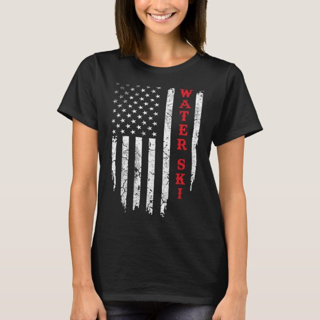 Camiseta Water Ski Distressed American Flag July 4th Water  (Anverso)
