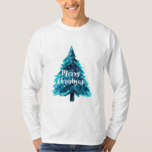 Camiseta Watercolor Árbol de Navidad azul Tipografía blanca