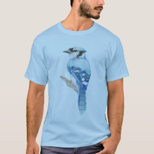 Camiseta Watercolor Azul Jay Bird Naturaleza Art