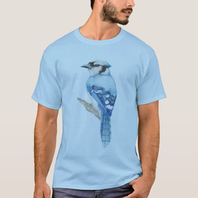 Camiseta Watercolor Azul Jay Bird Naturaleza Art (Anverso)