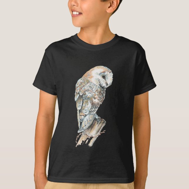 Camiseta Watercolor Barn Owen Bird Naturaleza Art (Anverso)
