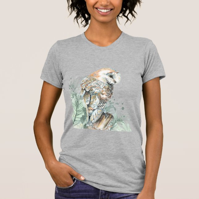 Camiseta Watercolor Barn Owl Bird Wildlife Nature Art Ke (Anverso)