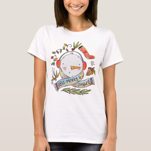 Camiseta Watercolor Be Merry Snowman (Anverso)