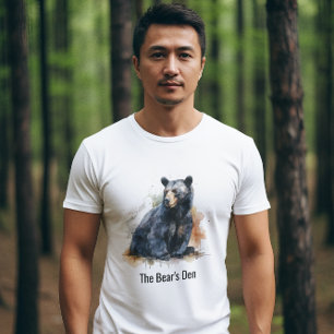 Camiseta Watercolor Bear Negro Woodland Art