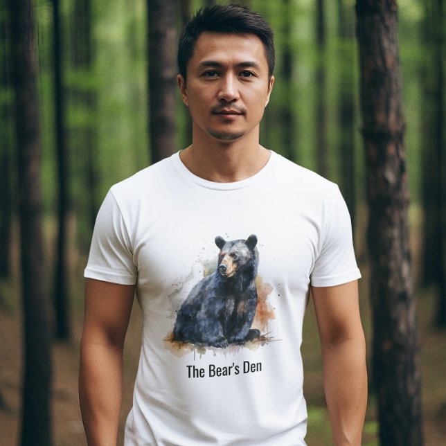 Camiseta Watercolor Bear Negro Woodland Art (Subido por el creador)