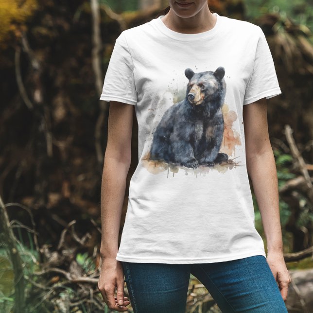 Camiseta Watercolor Bear Negro Woodland Art (Subido por el creador)