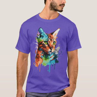 Camiseta Watercolor Bengal Cat Colorful Cat Lover