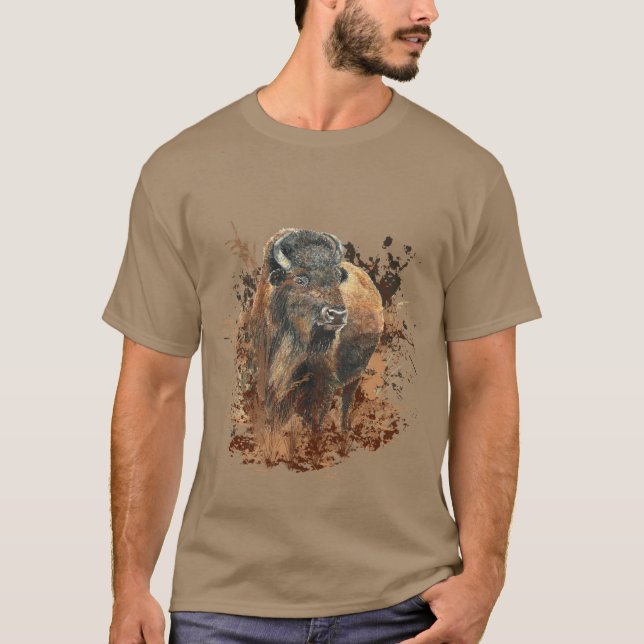 Camiseta Watercolor Bison Búfalo Animal Wildlife Nature (Anverso)