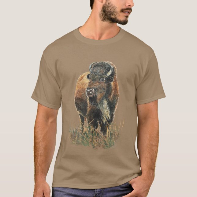 Camiseta Watercolor Bison Buffalo Animal Nature Art (Anverso)