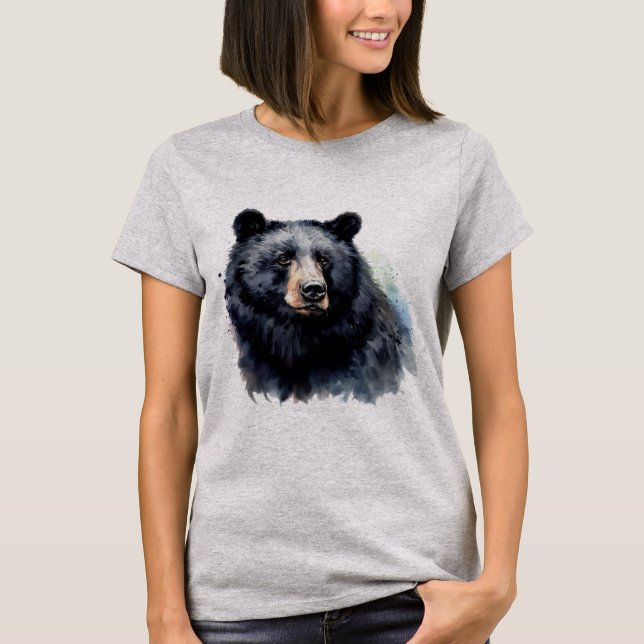 Camiseta Watercolor Black Bear Animal Wildlife Nature Art (Anverso)