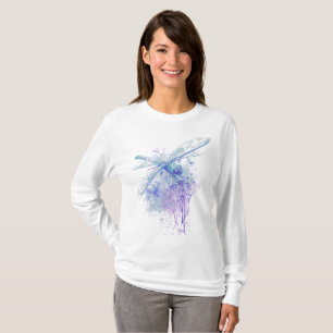 Camiseta Watercolor Blue Mauve Dragonfly