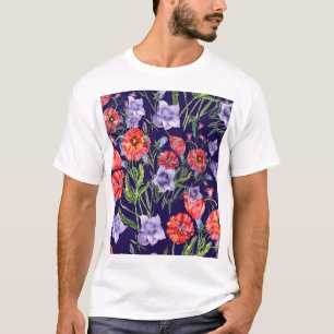 Camiseta Watercolor Bluebell Poppy Array