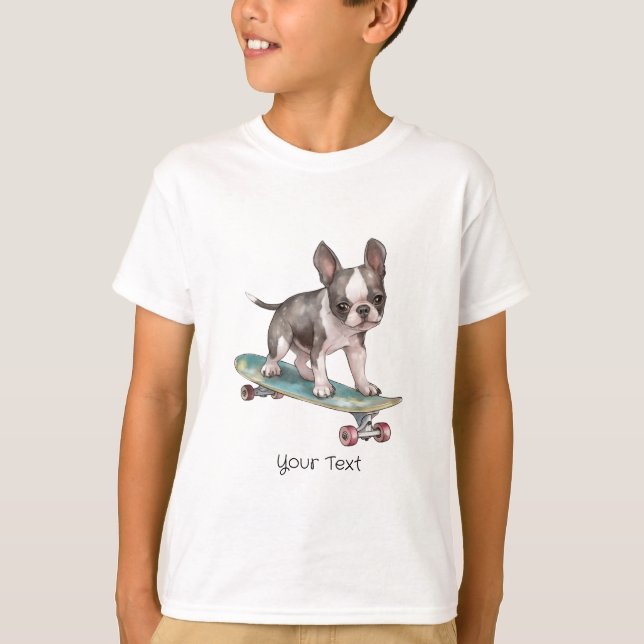 Camiseta Watercolor Boston Terrier Boy T-Shirt (Anverso)