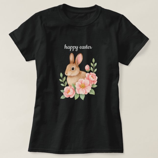 Camiseta Watercolor Bunnt and Pink Floral Wreath Easter (Diseño del anverso)
