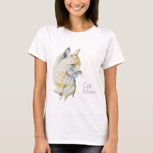 Camiseta Watercolor Cat Naranja White Tabby "Cat Mom"
