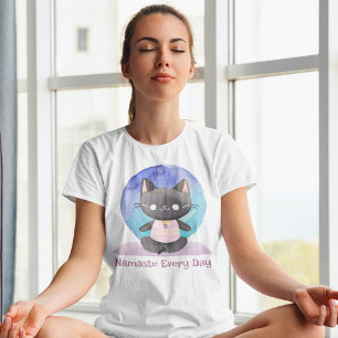 Camiseta Watercolor Cat Yoga Lover Teacher Mom Women Regalo