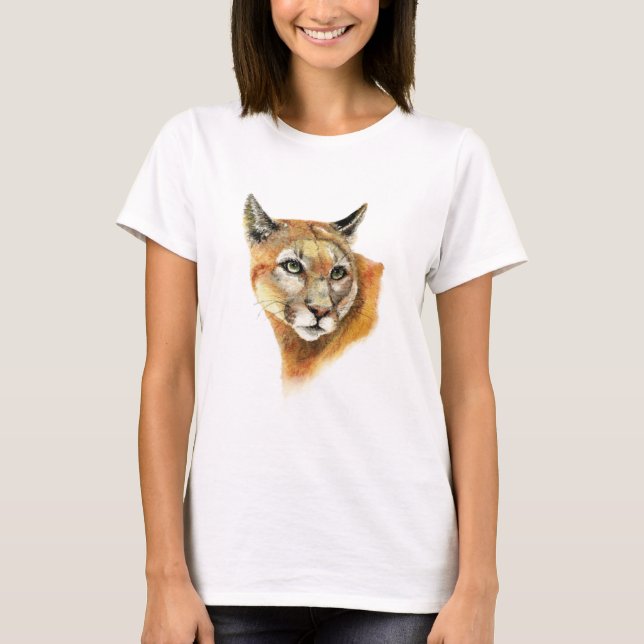 Camiseta Watercolor Cougar Puma Animal Nature Art (Anverso)
