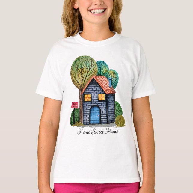 Camiseta Watercolor Cute Hogar Sweet Home Art (Anverso)