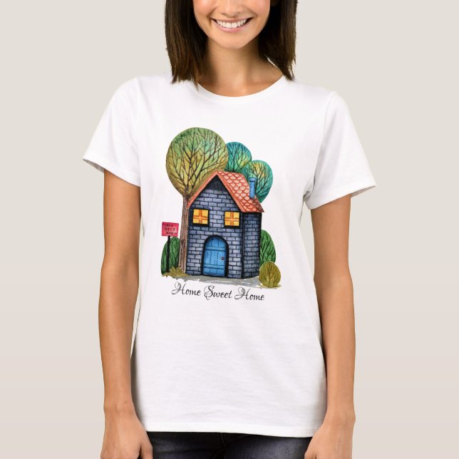 Camiseta Watercolor Cute Hogar Sweet Home Art (Anverso)