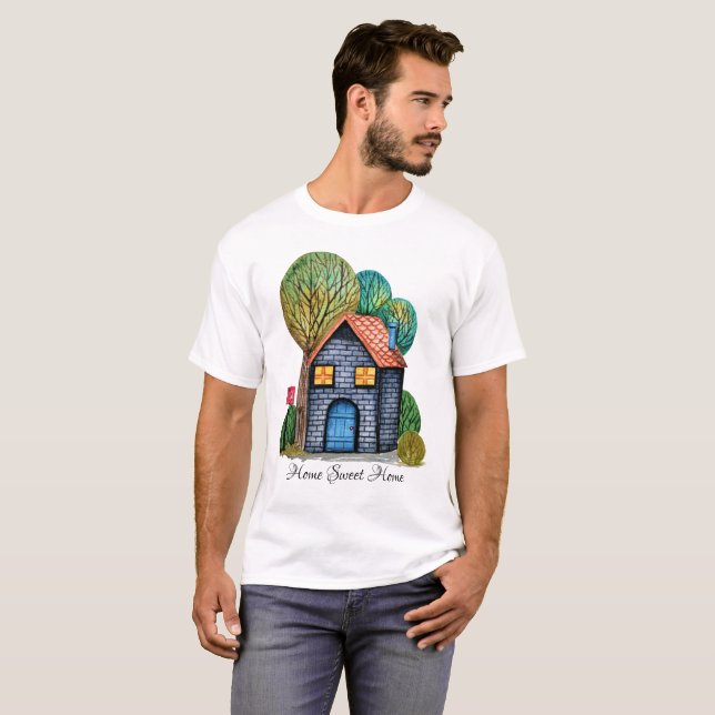 Camiseta Watercolor Cute Hogar Sweet Home Art (Anverso completo)
