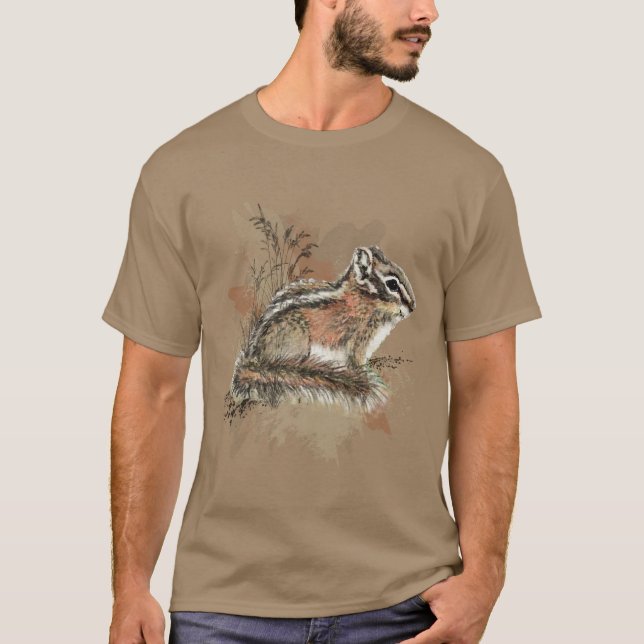 Camiseta Watercolor Cute Little Chipmunk Animal Willife (Anverso)