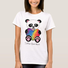 Camiseta Watercolor Cute Panda Con Corazón Arcoiris