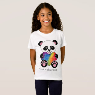 Camiseta Watercolor Cute Panda Con Corazón Arcoiris