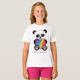Camiseta Watercolor Cute Panda Con Corazón Arcoiris