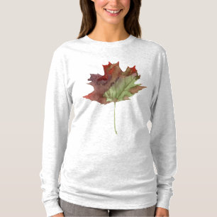 Camiseta Watercolor de la hoja de arce de otoño borgoña
