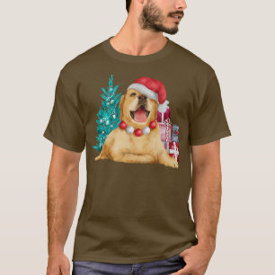 Camiseta Watercolor Doggie Santa Christmas Tree Lights Xmas