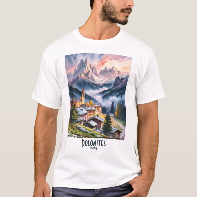 Camiseta Watercolor Dolomites Italy Alps Mountains Custom  (Anverso)