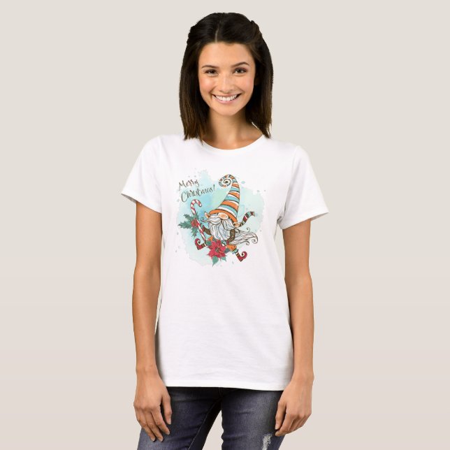 Camiseta Watercolor Elf Poinsettia Candy Cane (Anverso completo)