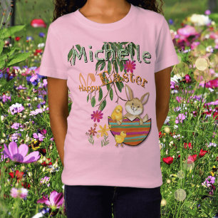 Camiseta Watercolor Feliz Conejo de Pascua Rosa